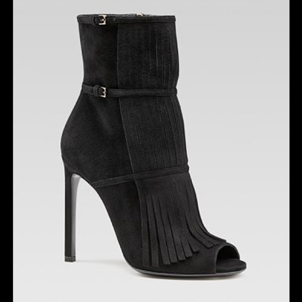 Gucci Ankle Boots Black Suede Fringe Bootie Becky